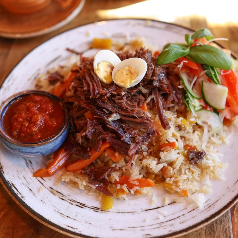 Ropa vieja con arroz con coco